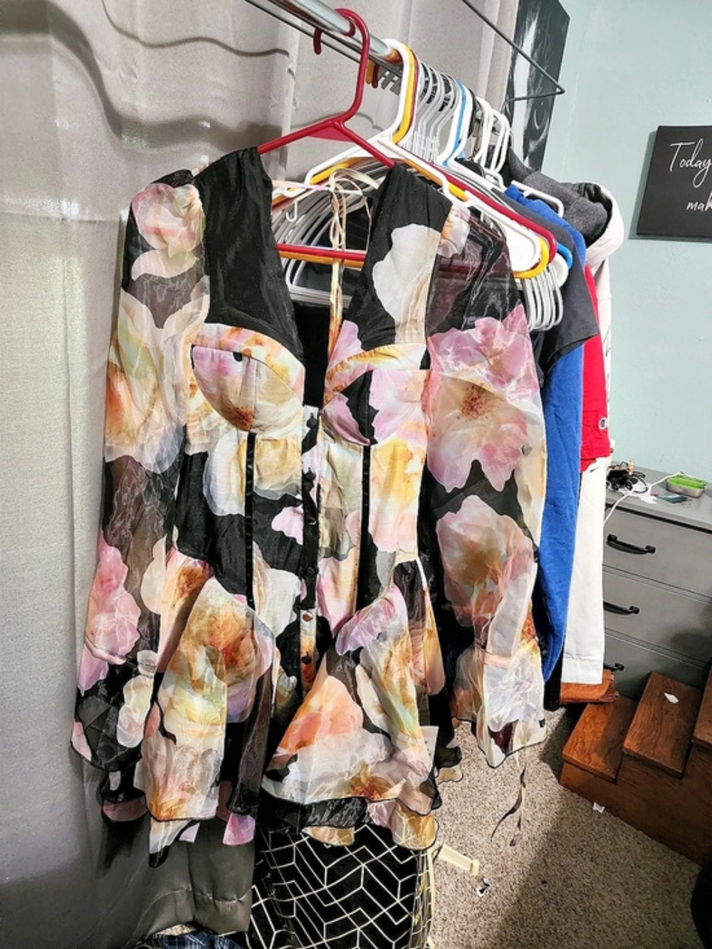 ASOS Floral Midi Dress in Black & Pink Size 4 Like New